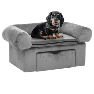 Кучешки диван с чекмедже, сив, 75x50x38 см, плюш