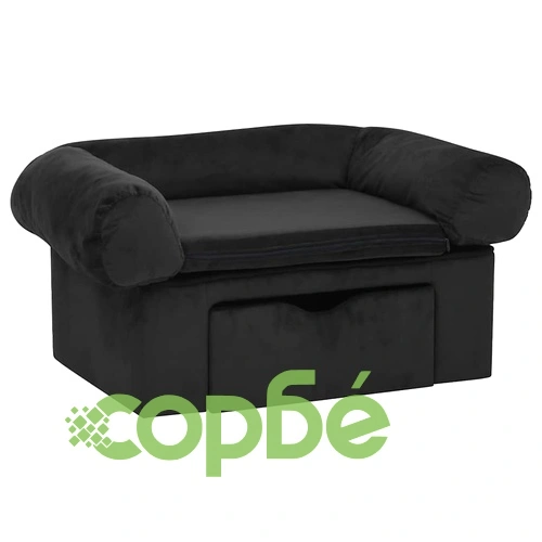 Кучешки диван с чекмедже, черен, 75x50x38 см, плюш ➤ топ цена ➤ sorbe.bg