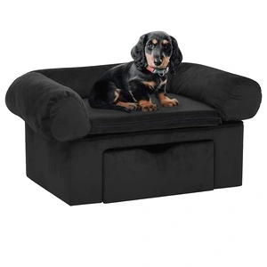 Кучешки диван с чекмедже, черен, 75x50x38 см, плюш