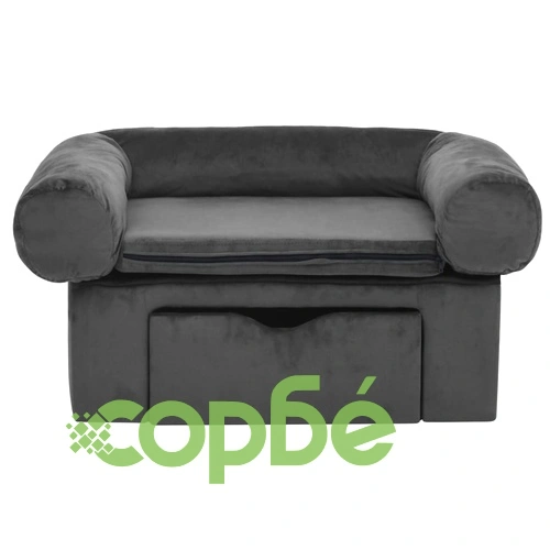 Кучешки диван с чекмедже, тъмносив, 75x50x38 см, плюш ➤ топ цена ➤ sorbe.bg