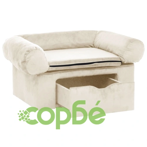 Кучешки диван с чекмедже, кремав, 75x50x38 см, плюш ➤ топ цена ➤ sorbe.bg
