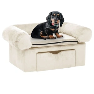 Кучешки диван с чекмедже, кремав, 75x50x38 см, плюш