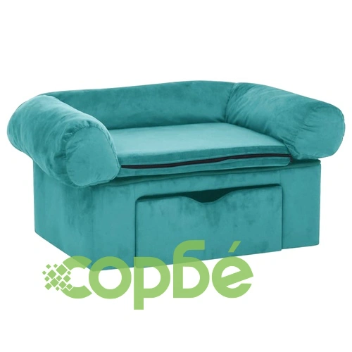 Кучешки диван с чекмедже, тюркоаз, 75x50x38 см, плюш ➤ топ цена ➤ sorbe.bg