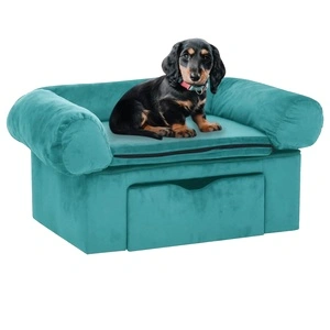 Кучешки диван с чекмедже, тюркоаз, 75x50x38 см, плюш