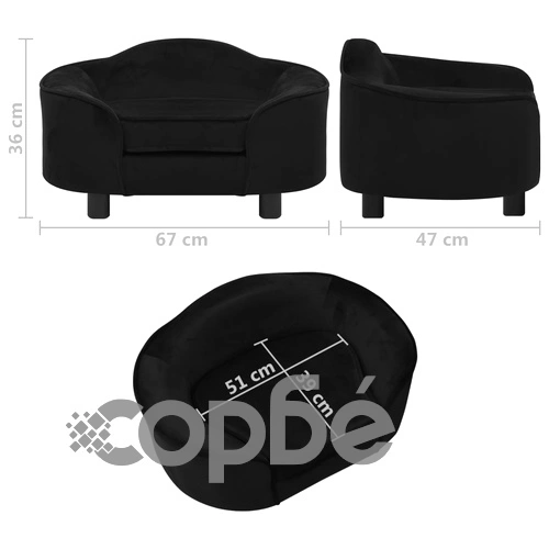 Кучешки диван, черен, 67x47x36 см, плюш ➤ топ цена ➤ sorbe.bg