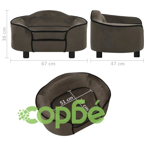 Кучешки диван, тъмносив, 67x47x36 см, плюш ➤ топ цена ➤ sorbe.bg