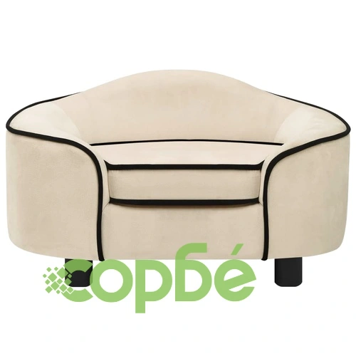 Кучешки диван, кремав, 67x47x36 см, плюш ➤ топ цена ➤ sorbe.bg