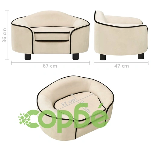 Кучешки диван, кремав, 67x47x36 см, плюш ➤ топ цена ➤ sorbe.bg