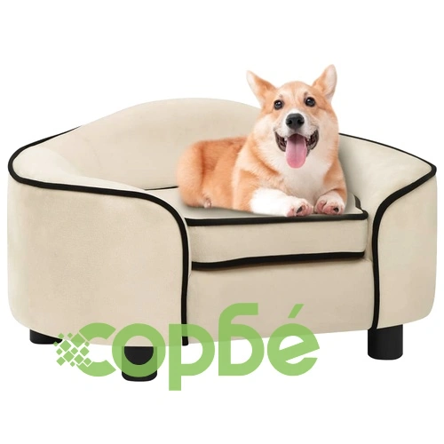 Кучешки диван, кремав, 67x47x36 см, плюш ➤ топ цена ➤ sorbe.bg