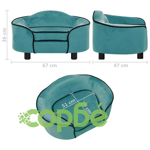 Кучешки диван, тюркоаз, 67x47x36 см, плюш ➤ топ цена ➤ sorbe.bg