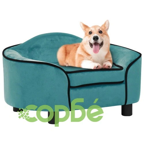 Кучешки диван, тюркоаз, 67x47x36 см, плюш ➤ топ цена ➤ sorbe.bg