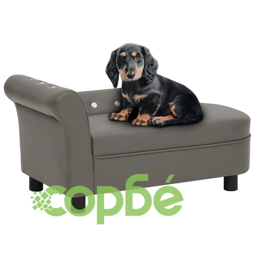 Кучешки диван, сив, 83x45x42 см, изкуствена кожа ➤ топ цена ➤ sorbe.bg