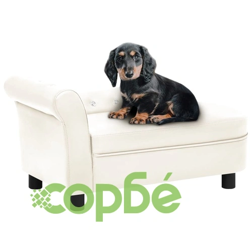 Кучешки диван, кремав, 83x45x42 см, изкуствена кожа ➤ топ цена ➤ sorbe.bg