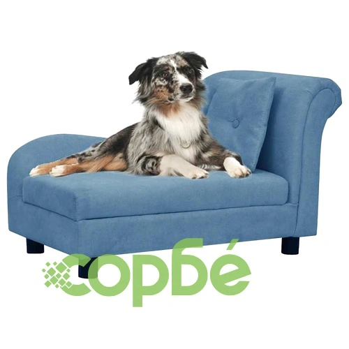 Кучешки диван с възглавница, син, 83x44x44 см, плюш ➤ топ цена ➤ sorbe.bg