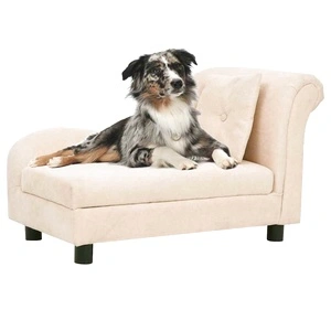 Кучешки диван с възглавница, кремав, 83x44x44 см, плюш