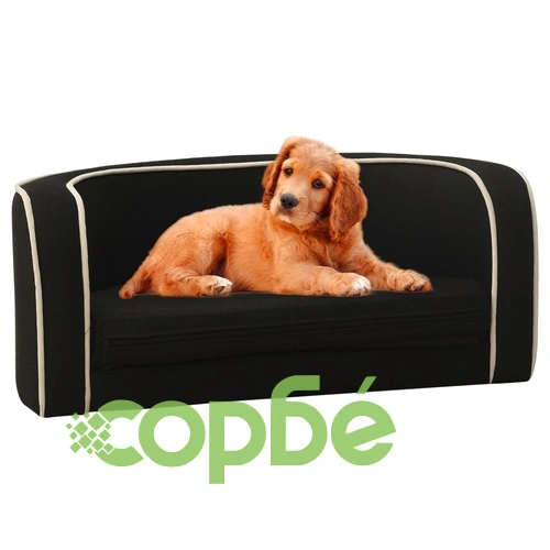 Сгъваем кучешки диван черен 76x71x30 см лен перима възглавница ➤ топ цена ➤ sorbe.bg