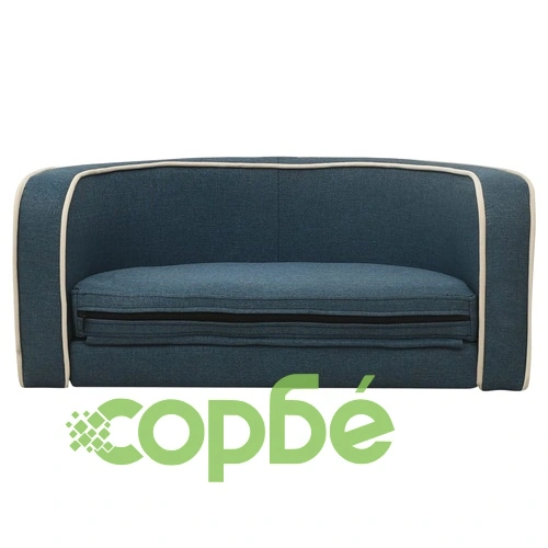 Сгъваем кучешки диван син 76x71x30 см лен перима възглавница ➤ топ цена ➤ sorbe.bg