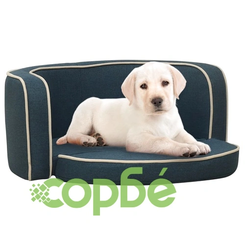 Сгъваем кучешки диван син 76x71x30 см лен перима възглавница ➤ топ цена ➤ sorbe.bg