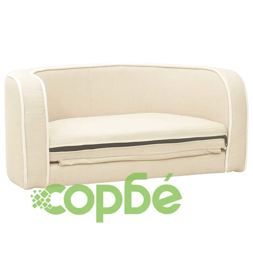 Сгъваем кучешки диван кремав 76x71x30 см лен перима възглавница ➤ топ цена ➤ sorbe.bg