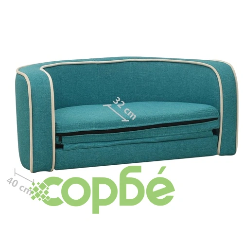 Сгъваем кучешки диван тюркоаз 76x71x30см лен перима възглавница ➤ топ цена ➤ sorbe.bg