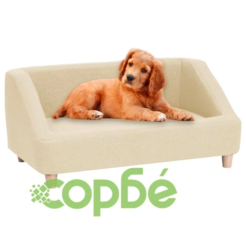Кучешки диван, кремав, 85x50x39 см, лен ➤ топ цена ➤ sorbe.bg