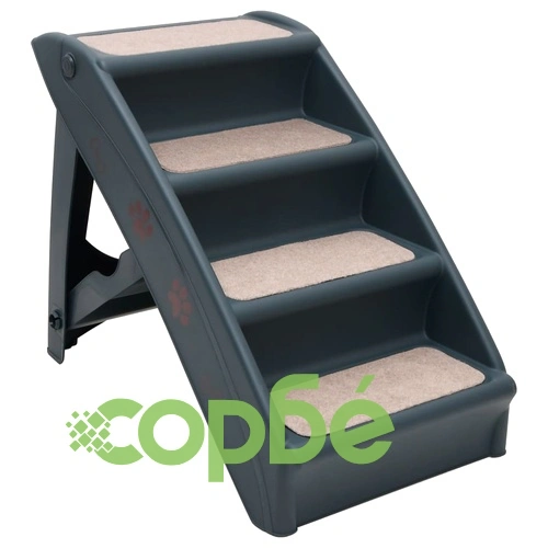 Сгъваема кучешка стълба с 4 стъпала, тъмносива ➤ топ цена ➤ sorbe.bg