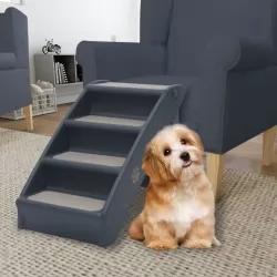Сгъваема кучешка стълба с 4 стъпала, тъмносива