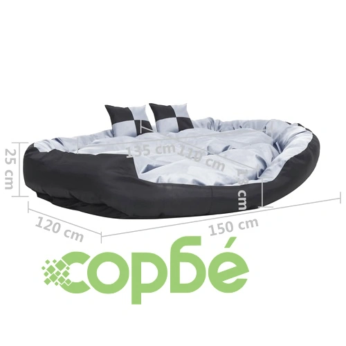 Реверсивно и миещо се кучешко легло, сиво-черно, 150x120x25 см ➤ топ цена ➤ sorbe.bg