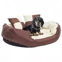 Реверсивно и миещо се кучешко легло кафяво-кремаво 85x70x20 см