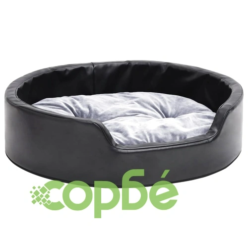 Кучешко легло, черно-сиво, 69x59x19 см, плюш и изкуствена кожа ➤ топ цена ➤ sorbe.bg