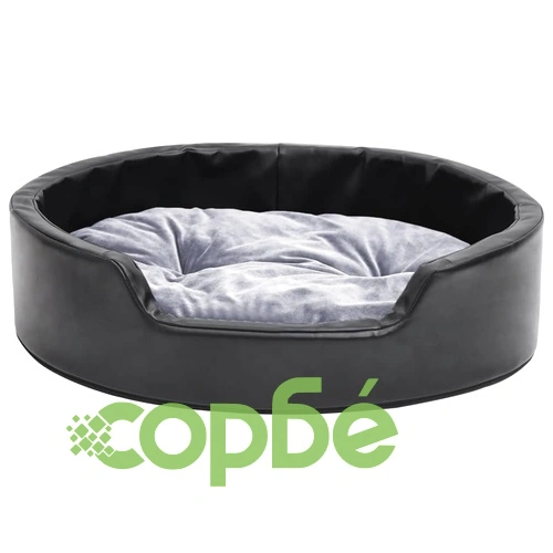 Кучешко легло, черно-сиво, 69x59x19 см, плюш и изкуствена кожа ➤ топ цена ➤ sorbe.bg