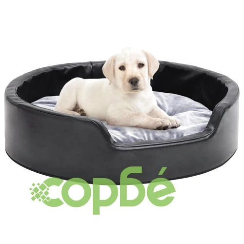 Кучешко легло, черно-сиво, 69x59x19 см, плюш и изкуствена кожа ➤ топ цена ➤ sorbe.bg