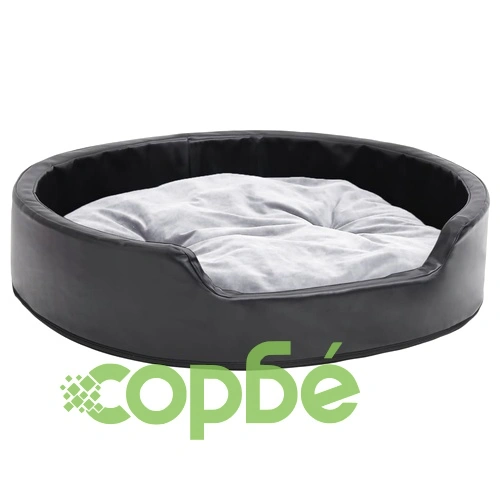 Кучешко легло, черно-сиво, 79x70x19 см, плюш и изкуствена кожа ➤ топ цена ➤ sorbe.bg