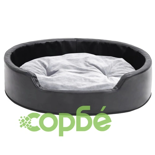 Кучешко легло, черно-сиво, 79x70x19 см, плюш и изкуствена кожа ➤ топ цена ➤ sorbe.bg