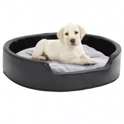 Кучешко легло, черно-сиво, 79x70x19 см, плюш и изкуствена кожа