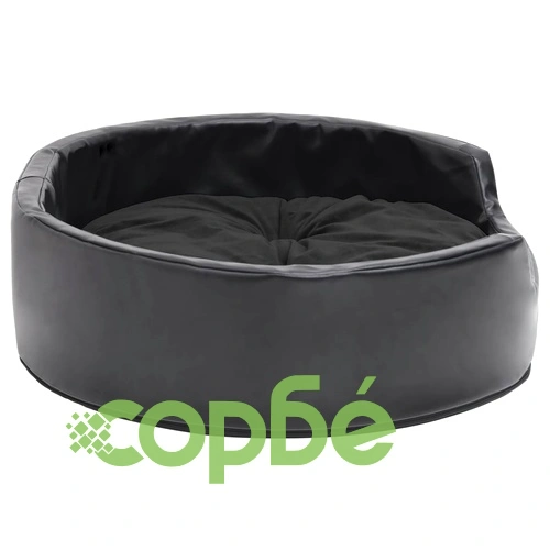 Кучешко легло, черно, 69x59x19 см, плюш и изкуствена кожа ➤ топ цена ➤ sorbe.bg