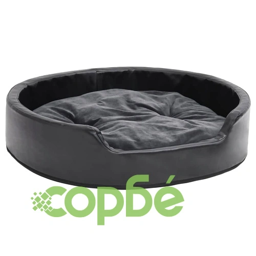 Кучешко легло, черно-сиво, 79x70x19 см, плюш и изкуствена кожа ➤ топ цена ➤ sorbe.bg