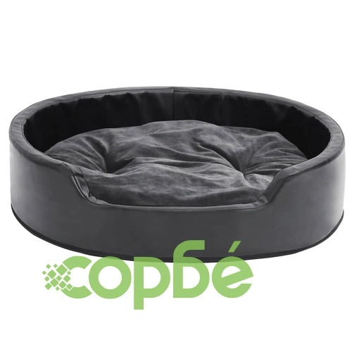 Кучешко легло, черно-сиво, 79x70x19 см, плюш и изкуствена кожа ➤ топ цена ➤ sorbe.bg