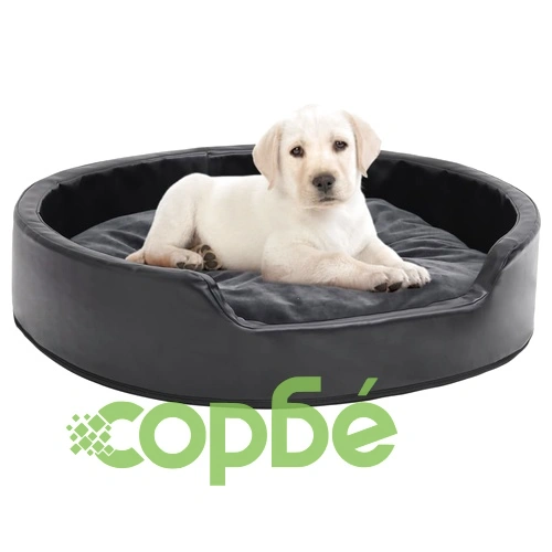 Кучешко легло, черно-сиво, 79x70x19 см, плюш и изкуствена кожа ➤ топ цена ➤ sorbe.bg