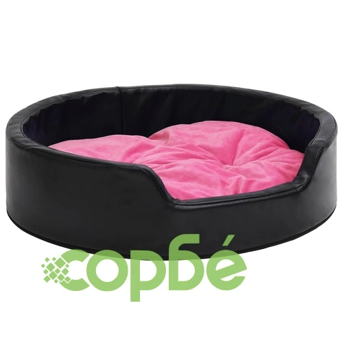 Кучешко легло, черно-розово, 79x70x19 см, плюш/изкуствена кожа ➤ топ цена ➤ sorbe.bg
