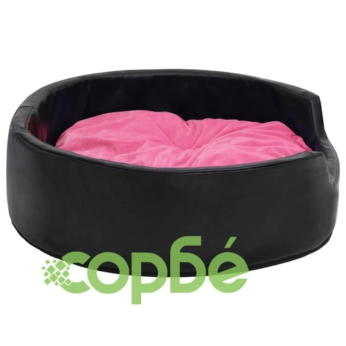 Кучешко легло, черно-розово, 79x70x19 см, плюш/изкуствена кожа ➤ топ цена ➤ sorbe.bg