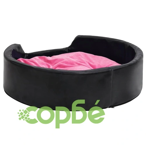 Кучешко легло, черно-розово, 79x70x19 см, плюш/изкуствена кожа ➤ топ цена ➤ sorbe.bg