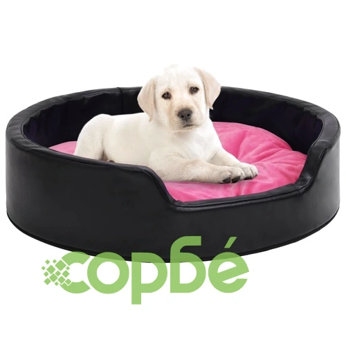Кучешко легло, черно-розово, 79x70x19 см, плюш/изкуствена кожа ➤ топ цена ➤ sorbe.bg