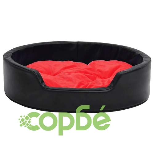 Кучешко легло, черно-червено, 69x59x19 см, плюш/изкуствена кожа ➤ топ цена ➤ sorbe.bg