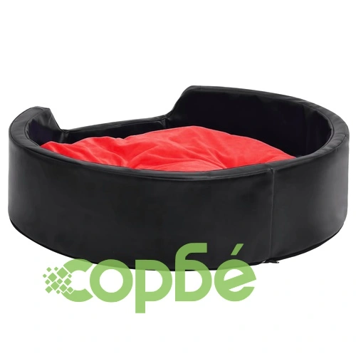 Кучешко легло, черно-червено, 69x59x19 см, плюш/изкуствена кожа ➤ топ цена ➤ sorbe.bg