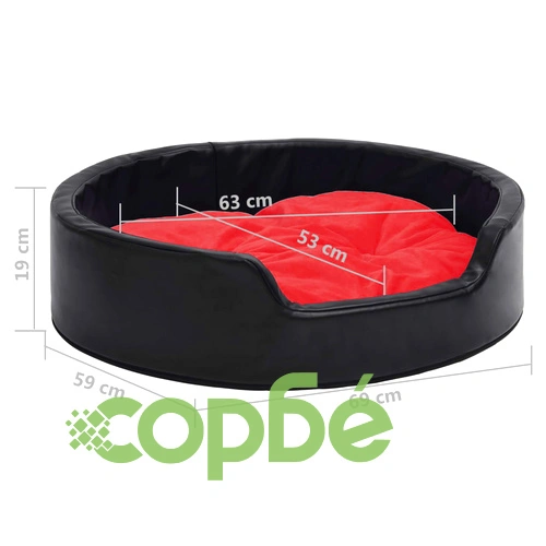 Кучешко легло, черно-червено, 69x59x19 см, плюш/изкуствена кожа ➤ топ цена ➤ sorbe.bg