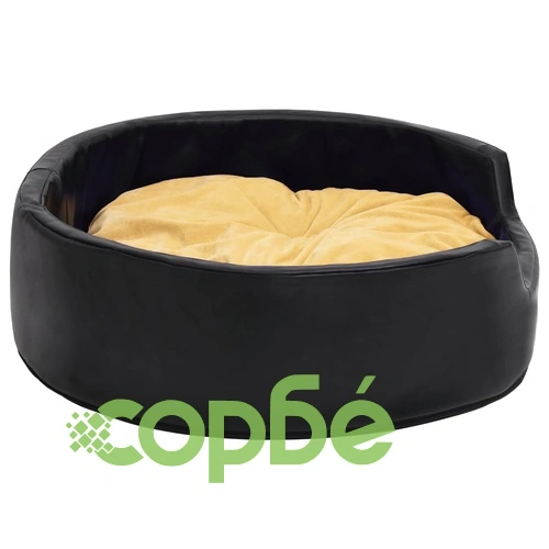 Кучешко легло, черно-жълто, 69x59x19 см, плюш и изкуствена кожа ➤ топ цена ➤ sorbe.bg