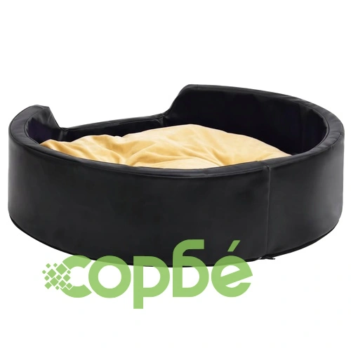 Кучешко легло, черно-жълто, 69x59x19 см, плюш и изкуствена кожа ➤ топ цена ➤ sorbe.bg