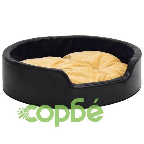 Кучешко легло, черно-жълто, 79x70x19 см, плюш и изкуствена кожа ➤ топ цена ➤ sorbe.bg