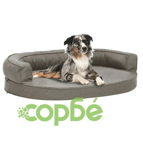 Ергономичен матрак кучeшко легло, 90x64 см, с вид на лен, сив ➤ топ цена ➤ sorbe.bg